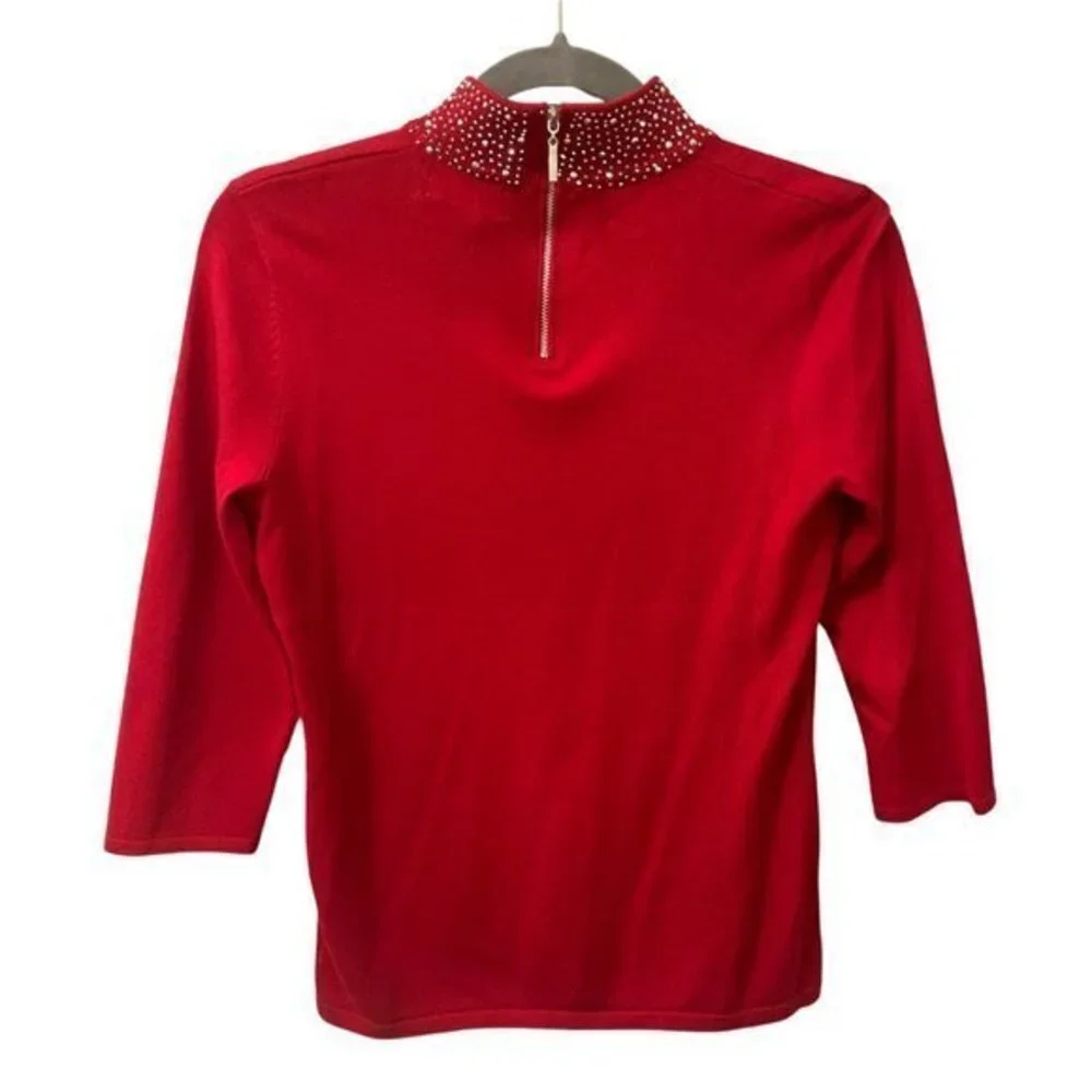 Carmen Marco Top w/ Metallic Stoned High-Collared Neckline Size Small (NWTs) - Picture 2 of 3